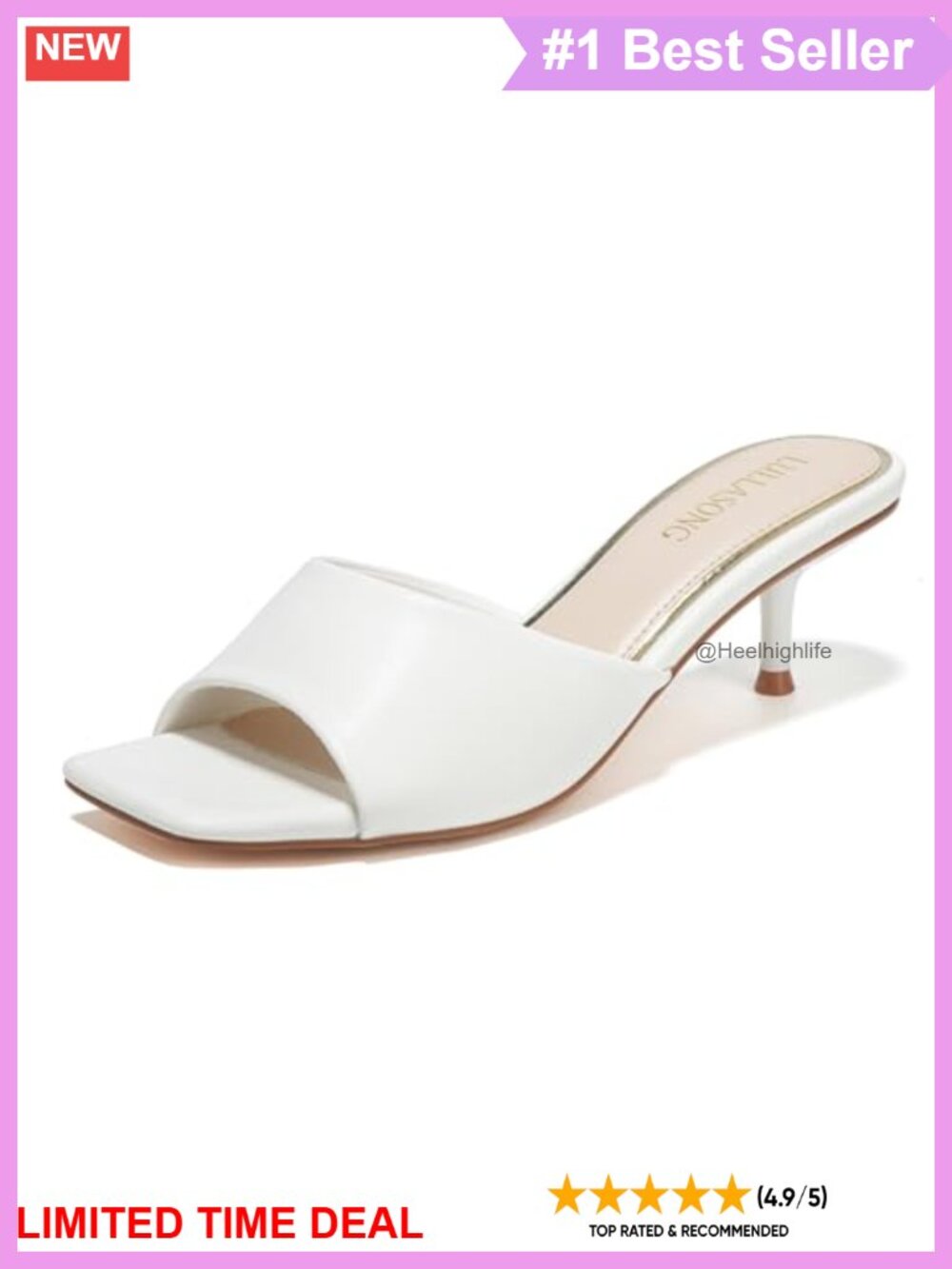 Kitten Heel Sandals Slip On Slides Square Open Toe Faux Leather